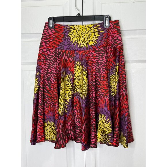 Trina Turk Abstract Floral Red Patterned Silk Blend Midi‎ Twirl Circle Skirt 6 - Picture 4 of 9